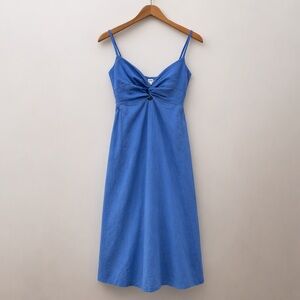 Aerie Royal Slush Blue Twist Front Midi Dress 100% Cotton Size Small